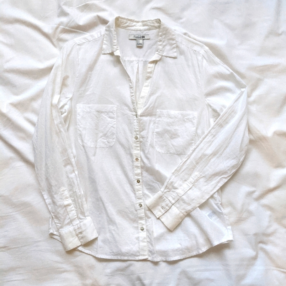 Forever21 100% Cotton White Blouse Medium